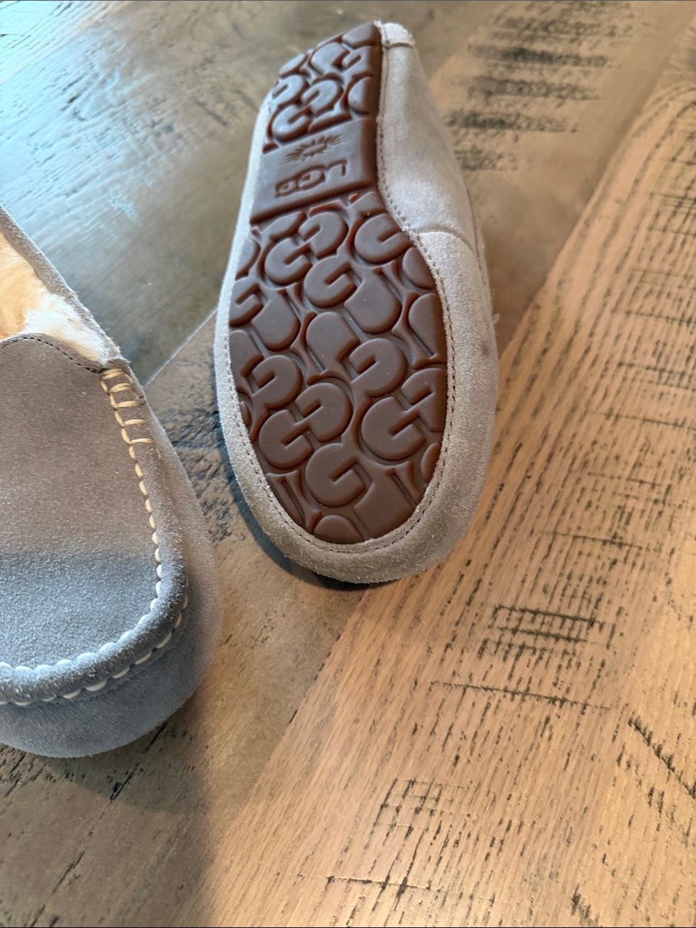 UGG women Grey Suede Cozy-Lined Moccasin Slippers - Picture 4 of 8